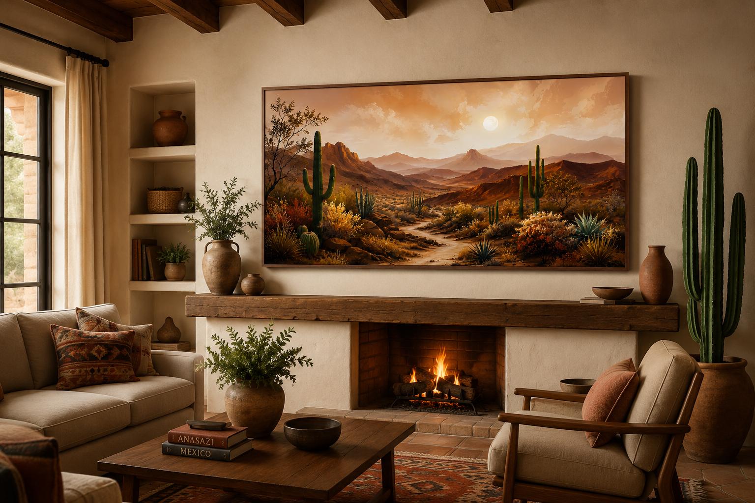 Desert Mountain Wall Art - Southwest Canvas Wall Art for Rustic Living Room Decor