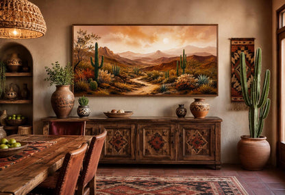 Desert Mountain Wall Art - Southwest Canvas Wall Art for Rustic Living Room Decor