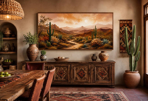 Desert Mountain Wall Art - Southwest Canvas Wall Art for Rustic Living Room Decor