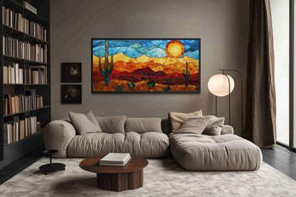 Desert Wall Art – Southwestern Decor Framed Canvas With Stained Glass Style