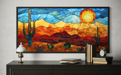 Desert Wall Art – Southwestern Decor Framed Canvas With Stained Glass Style