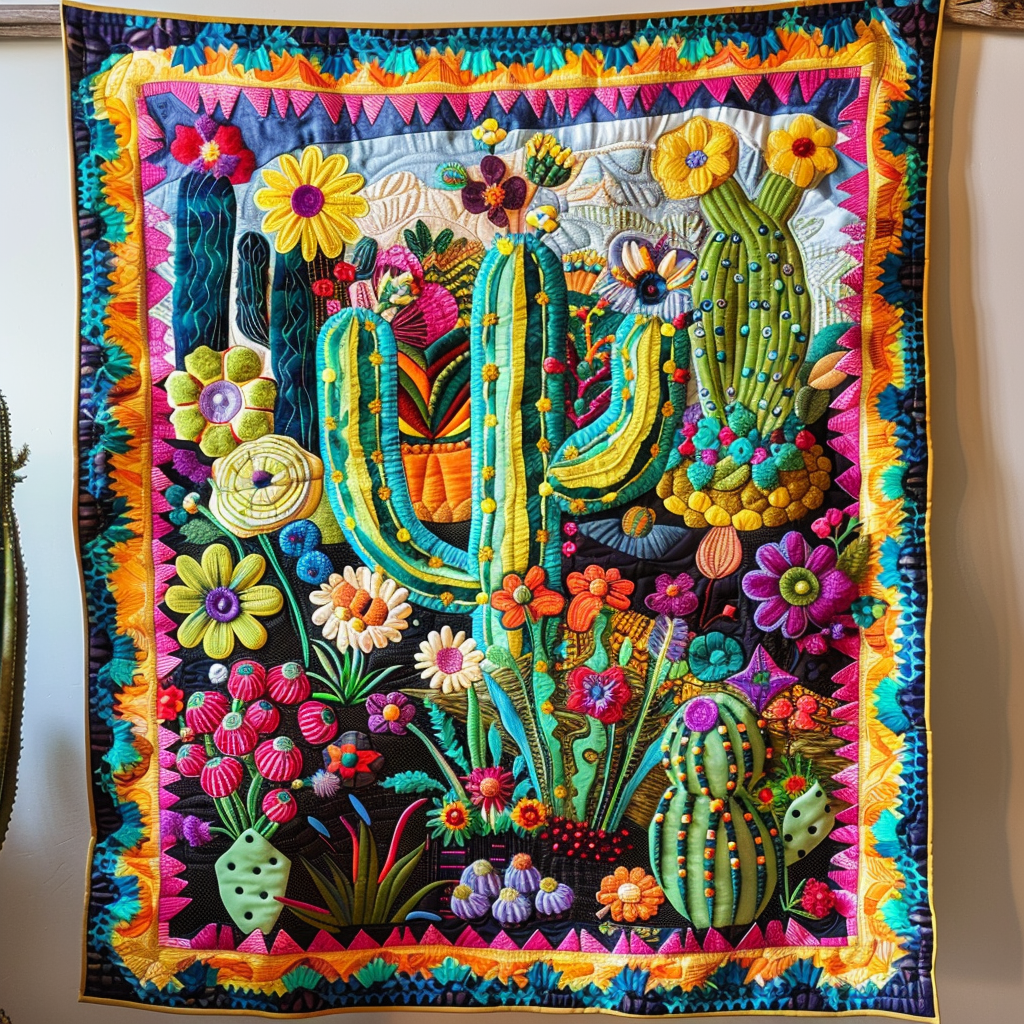 Throw (55'' x 60'') /Flowering Cactus Quilted Blanket