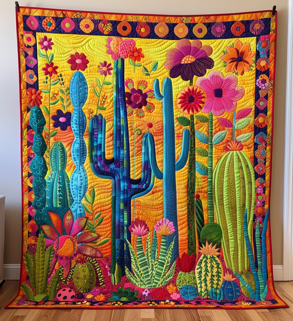 Desert Blooms Delight Quilted Blanket - Throw (55" x 60")