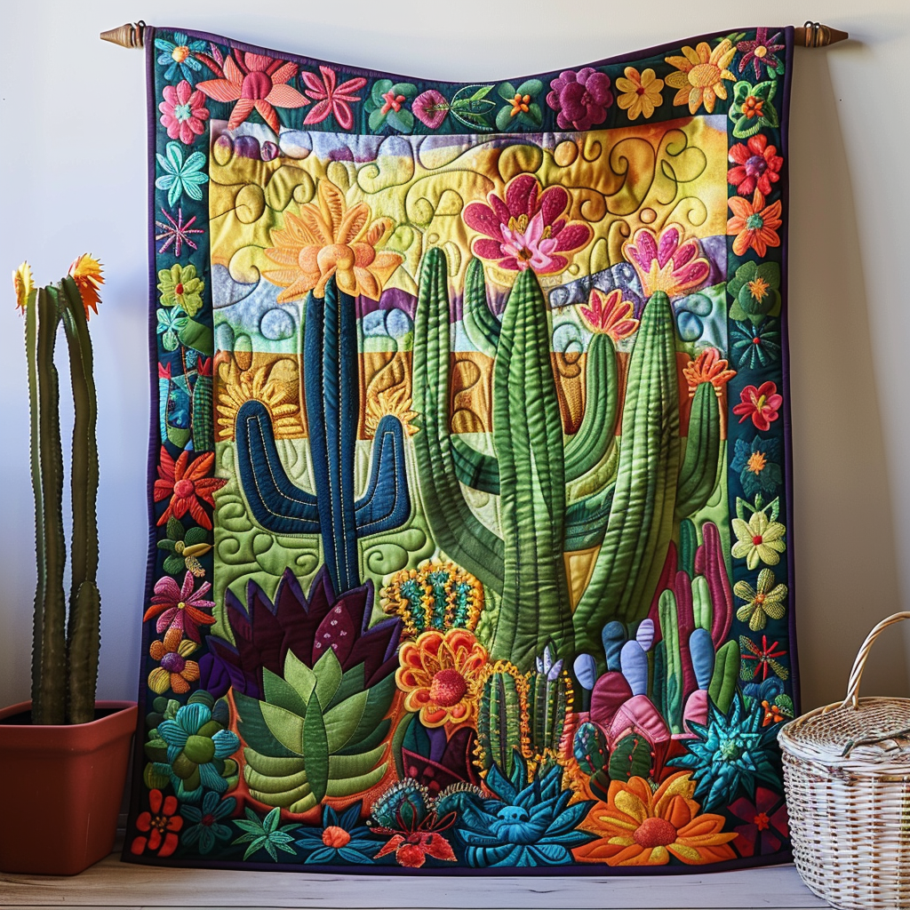 Throw (55'' x 60'') /Blossoming Cactus Elegance Quilted Blanket