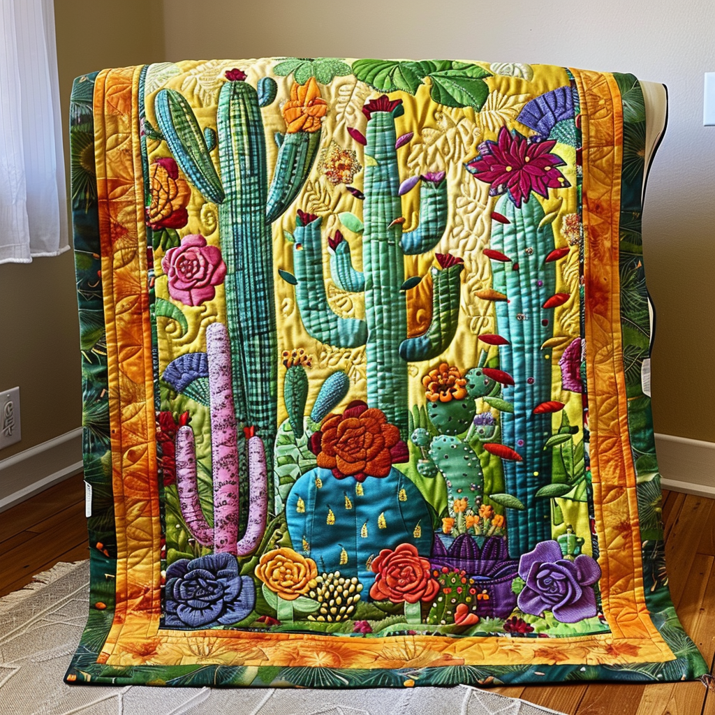 Throw (55'' x 60'') /Desert Cactus Blooms Quilted Blanket