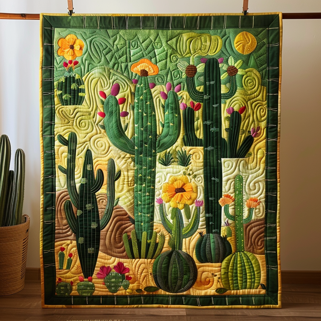 Desert Greenery Quilted Blanket - Throw (55" x 60")