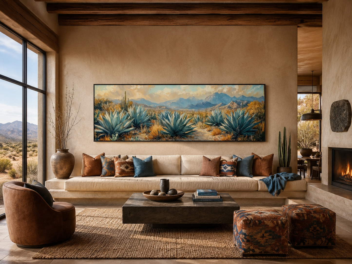 Desert Agave Long Horizontal Southwestern Wall Decor Canvas Wall Art