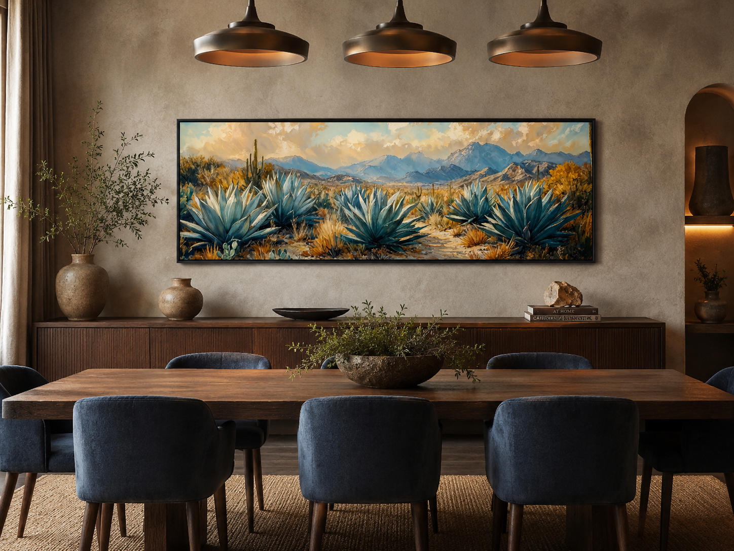 Desert Agave Long Horizontal Southwestern Wall Decor Canvas Wall Art