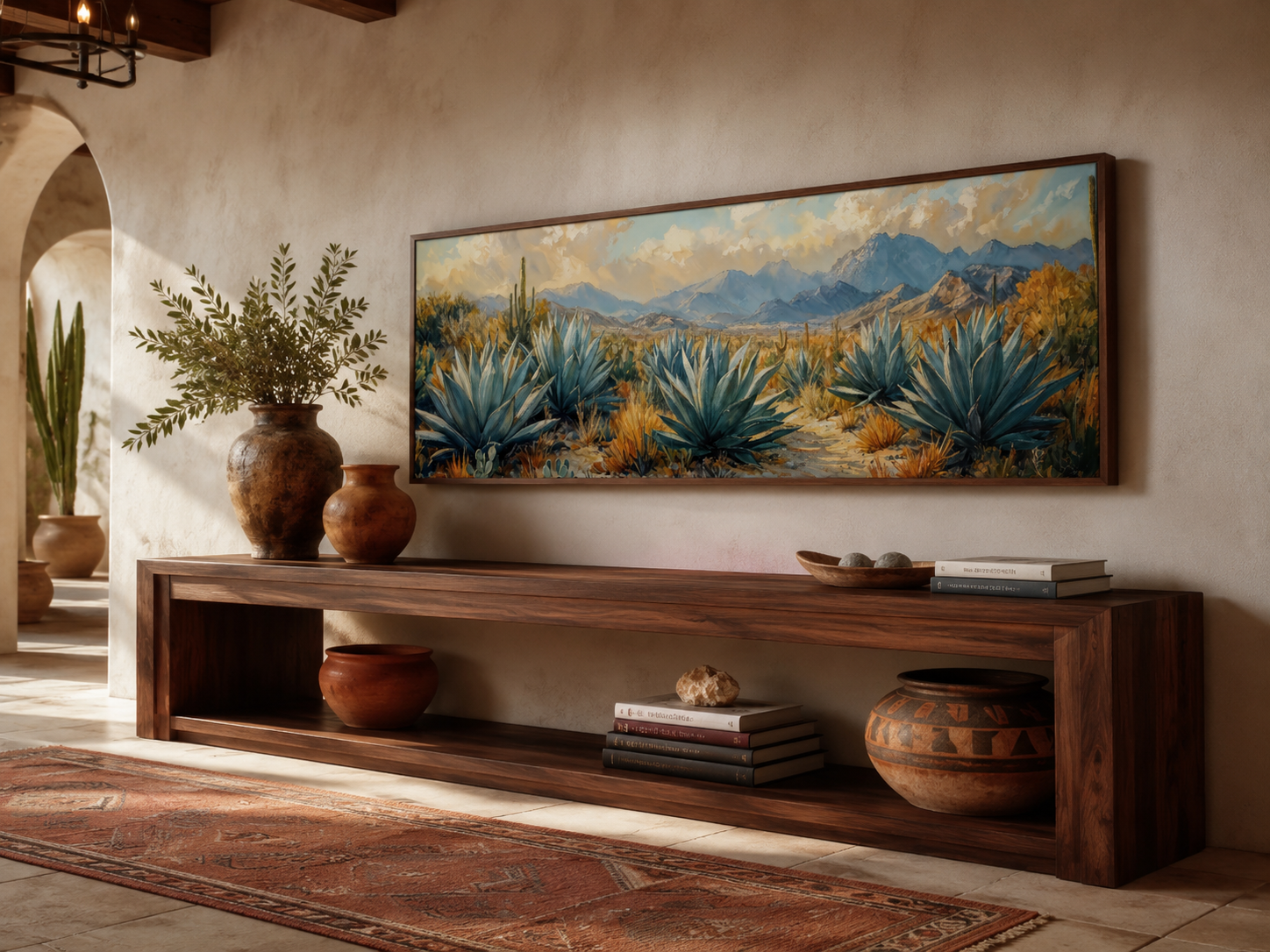 Desert Agave Long Horizontal Southwestern Wall Decor Canvas Wall Art