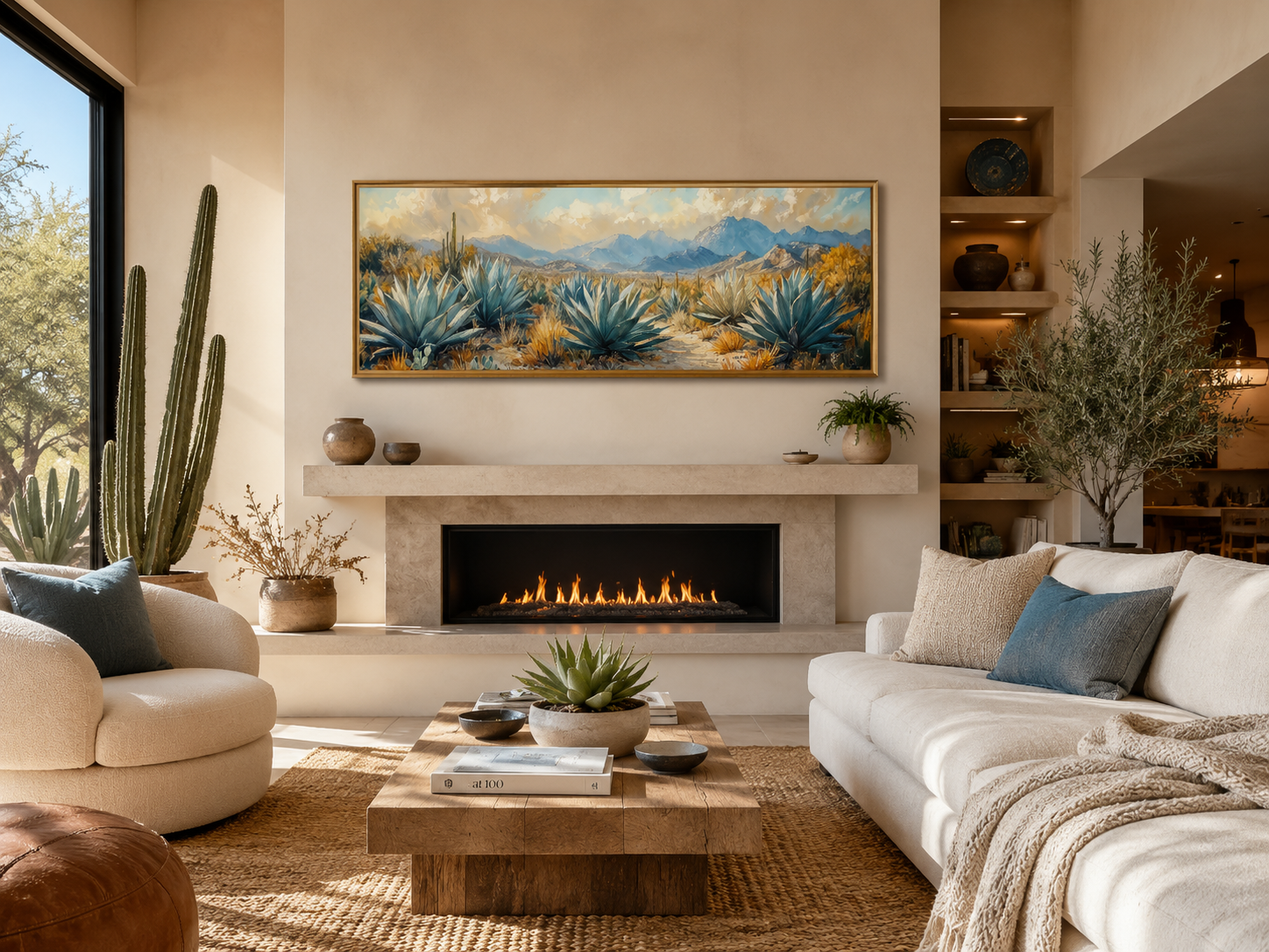 Desert Agave Long Horizontal Southwestern Wall Decor Canvas Wall Art
