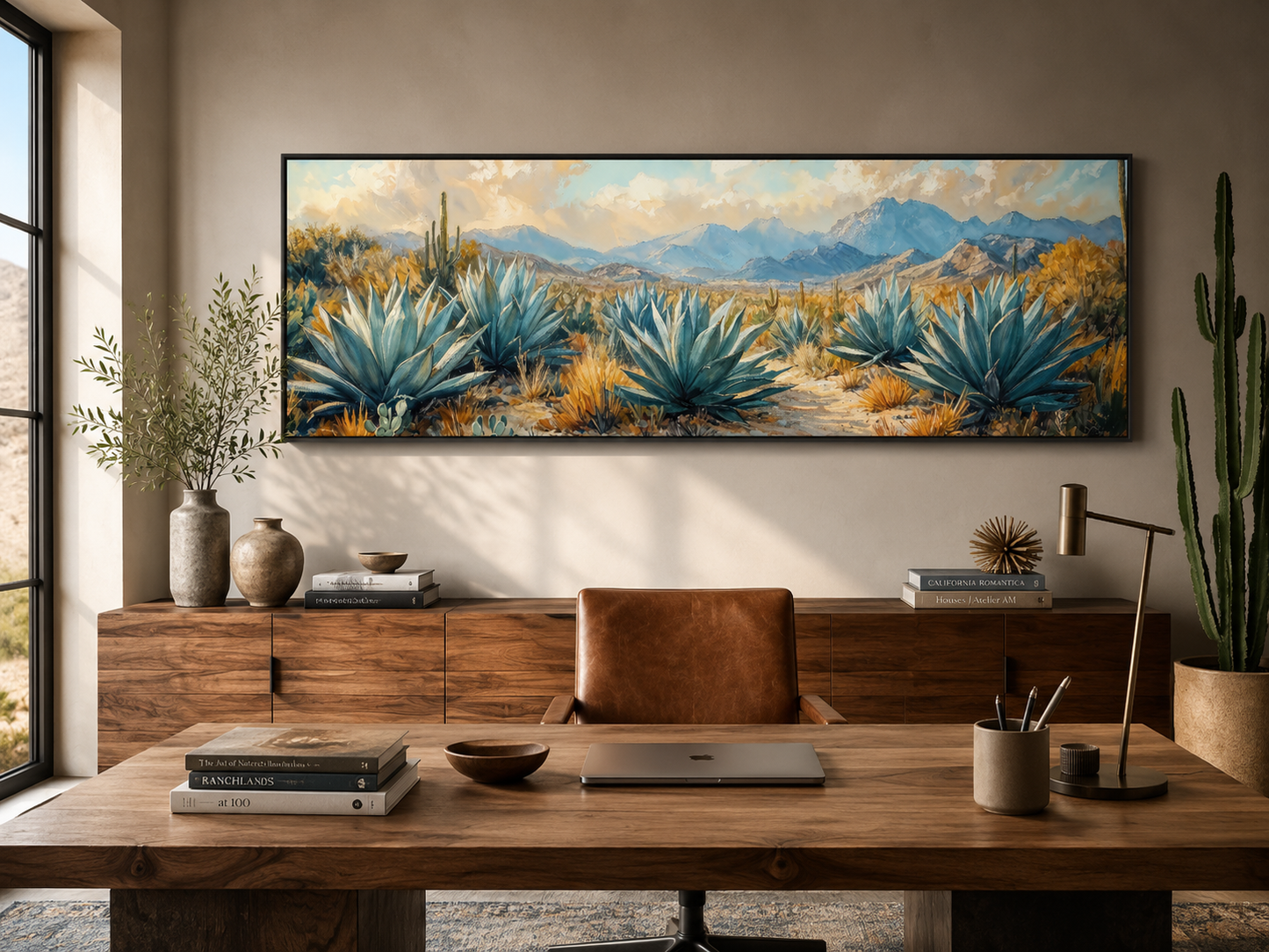 Desert Agave Long Horizontal Southwestern Wall Decor Canvas Wall Art