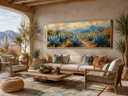 Desert Agave Long Horizontal Southwestern Wall Decor Canvas Wall Art