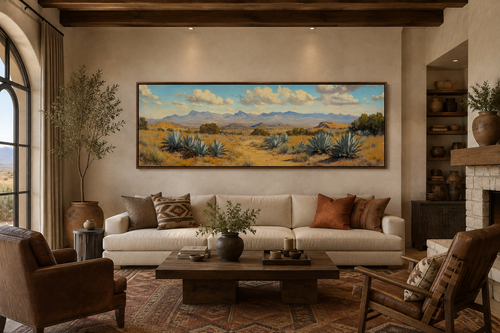 Agave In The Desert Long Horizontal Framed Canvas Wall Art