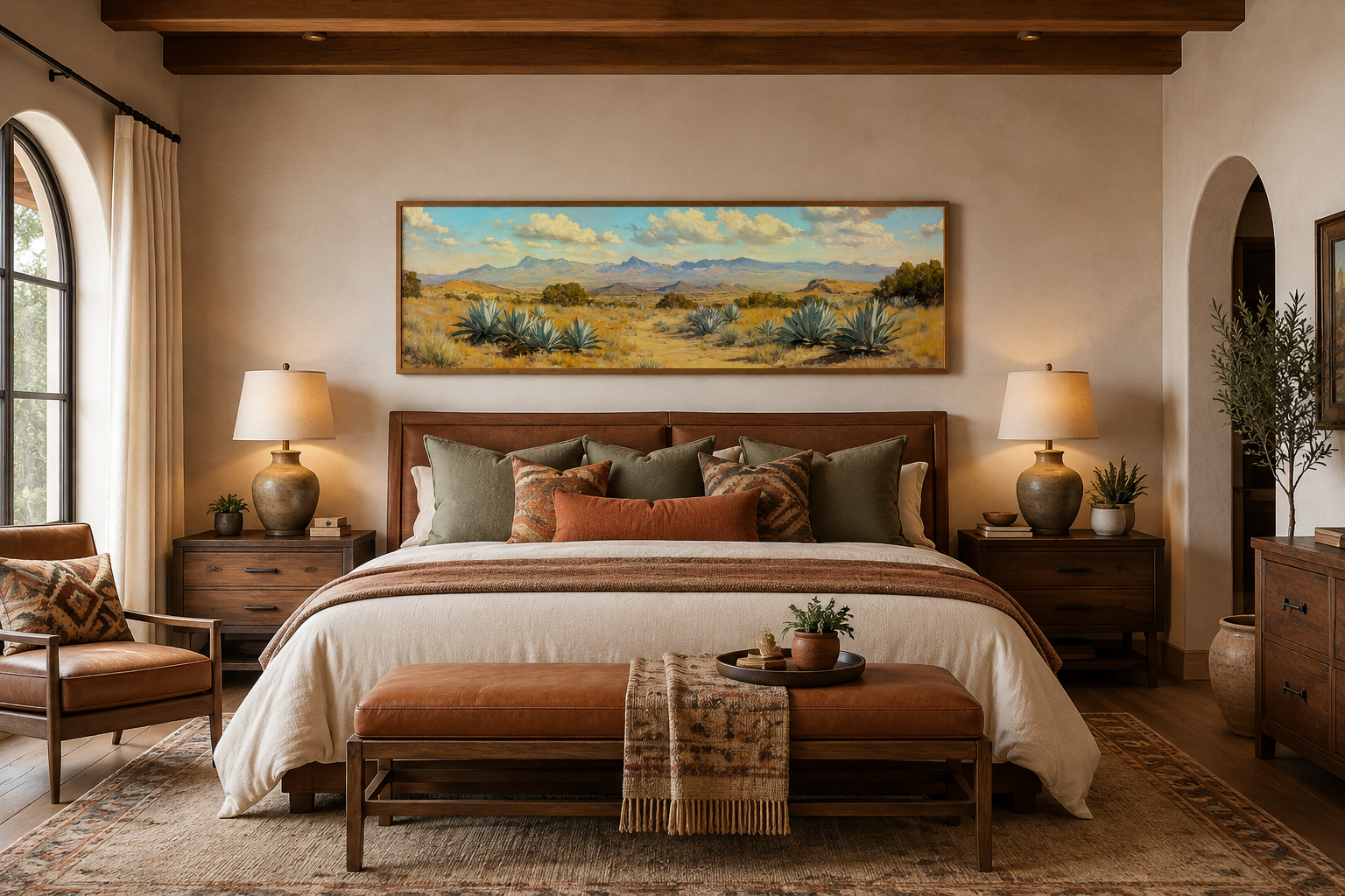 Agave In The Desert Long Horizontal Framed Canvas Wall Art