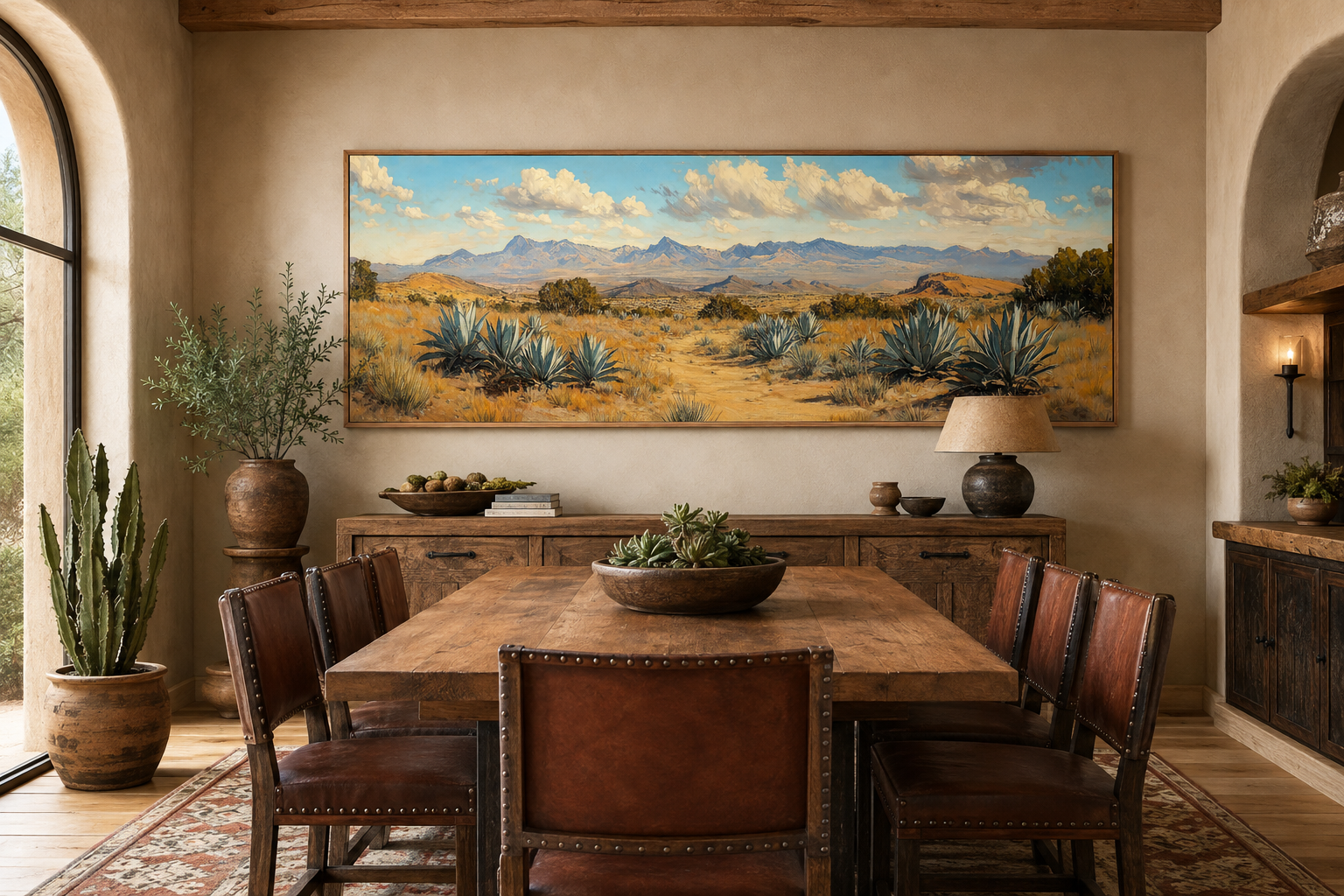 Agave In The Desert Long Horizontal Framed Canvas Wall Art