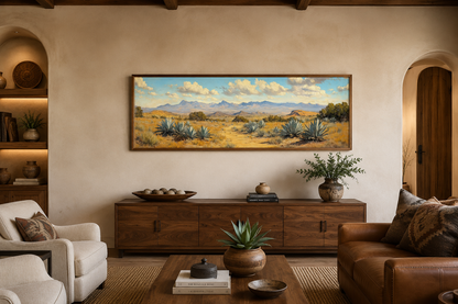 Agave In The Desert Long Horizontal Framed Canvas Wall Art
