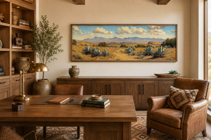 Agave In The Desert Long Horizontal Framed Canvas Wall Art