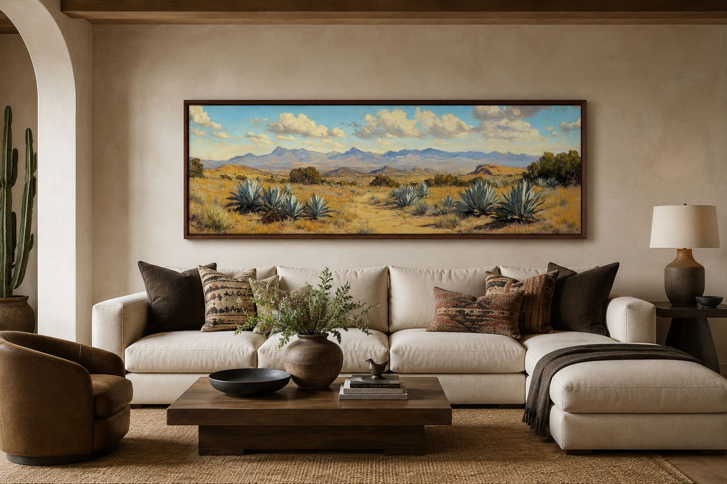 Agave In The Desert Long Horizontal Framed Canvas Wall Art