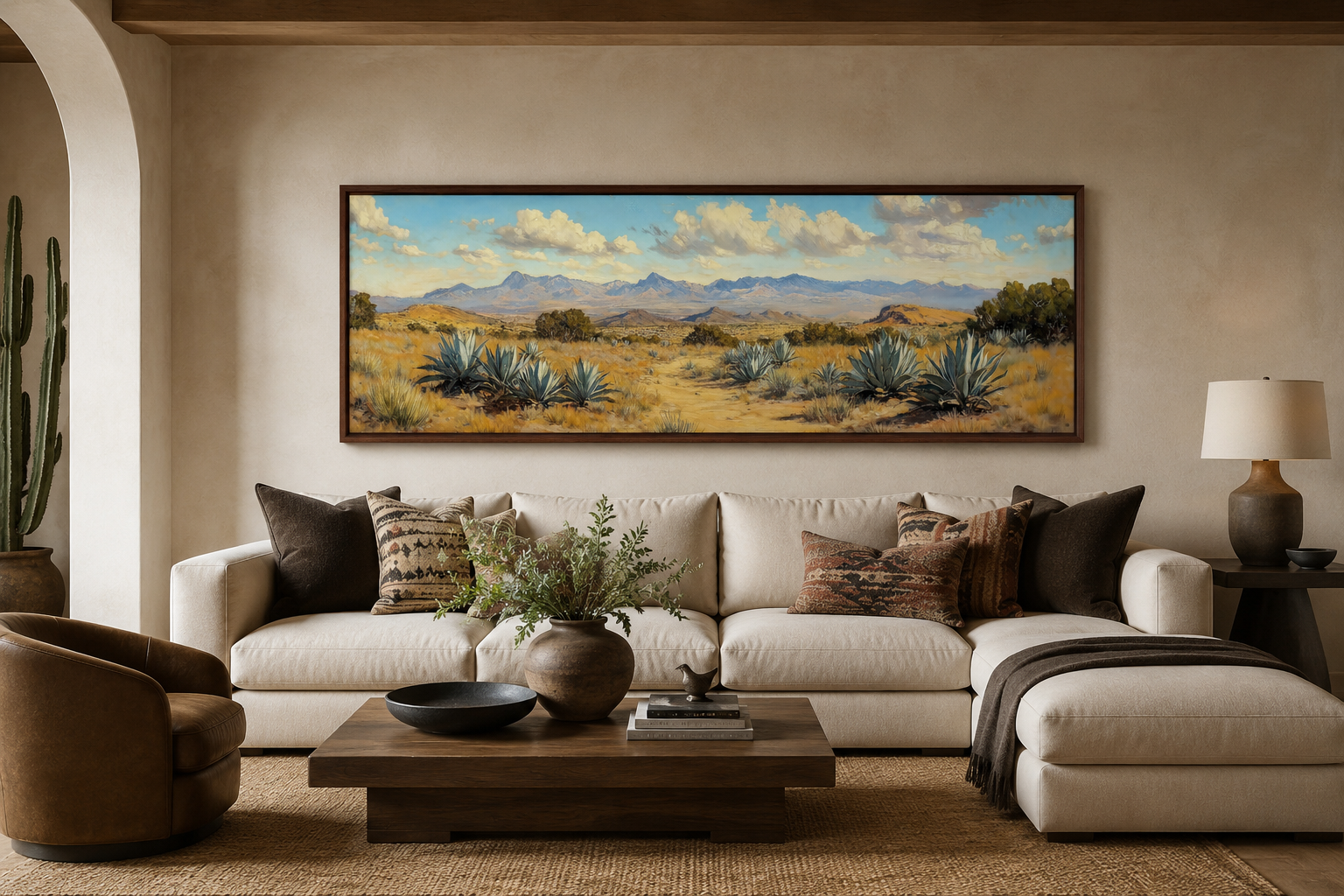 Agave In The Desert Long Horizontal Framed Canvas Wall Art