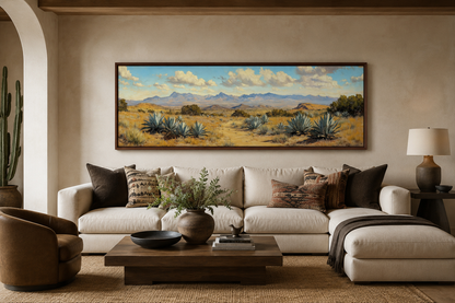Agave In The Desert Long Horizontal Framed Canvas Wall Art