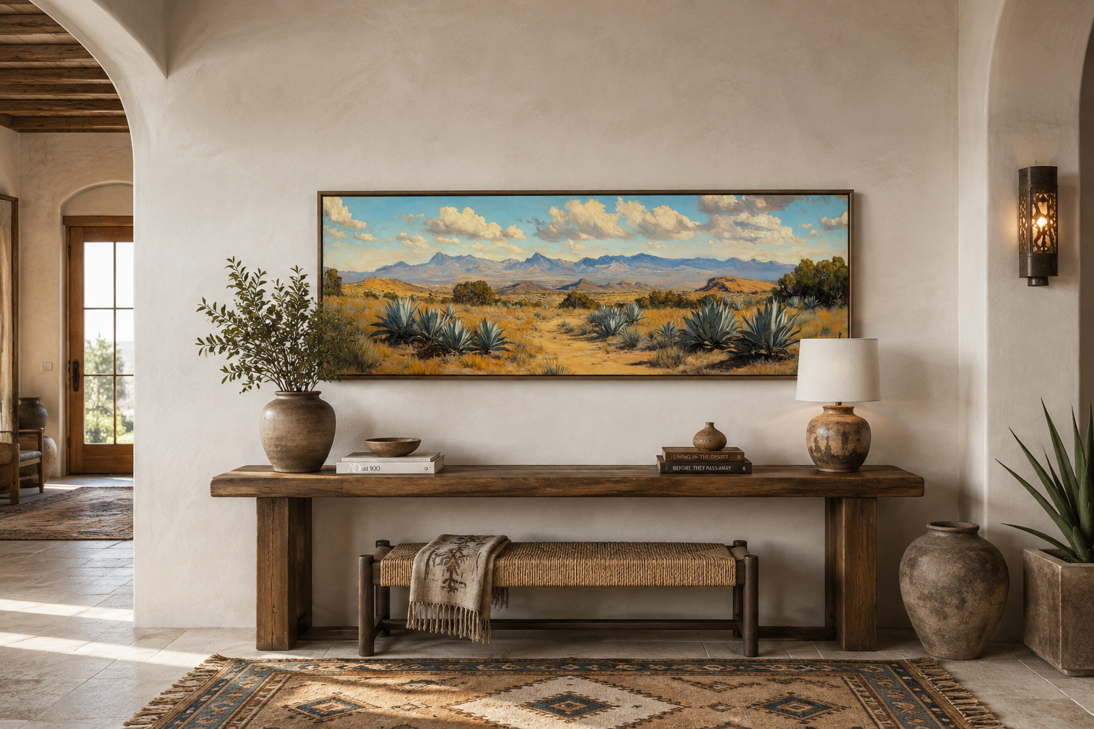 Agave In The Desert Long Horizontal Framed Canvas Wall Art