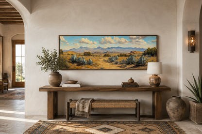 Agave In The Desert Long Horizontal Framed Canvas Wall Art
