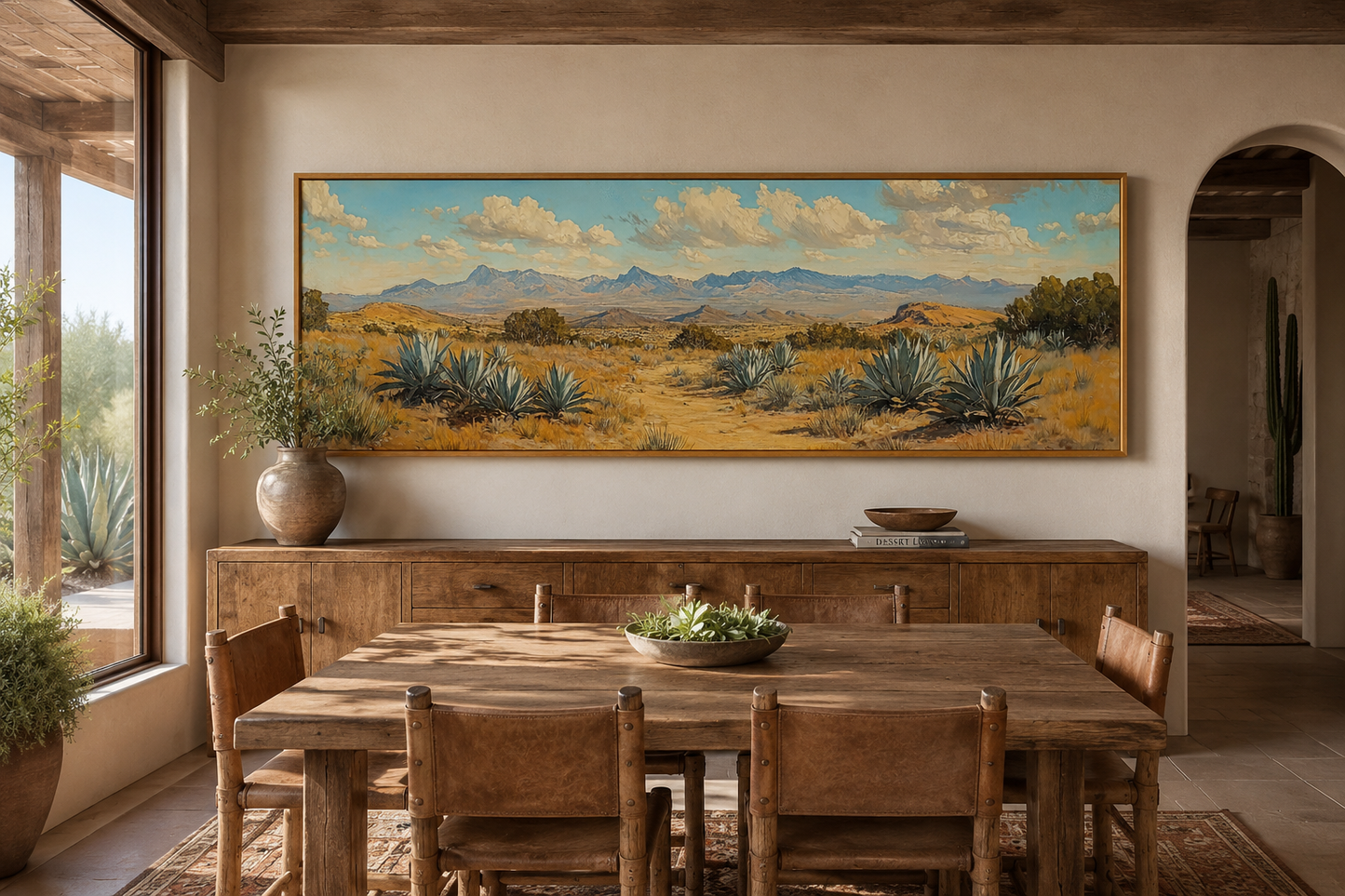 Agave In The Desert Long Horizontal Framed Canvas Wall Art