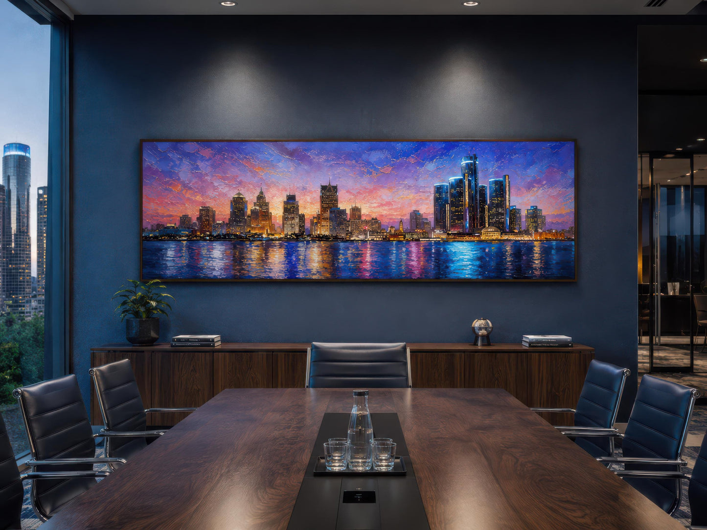 Detroit City Skyline Art – Long Horizontal Canvas Print | Sunset Cityscape Decor