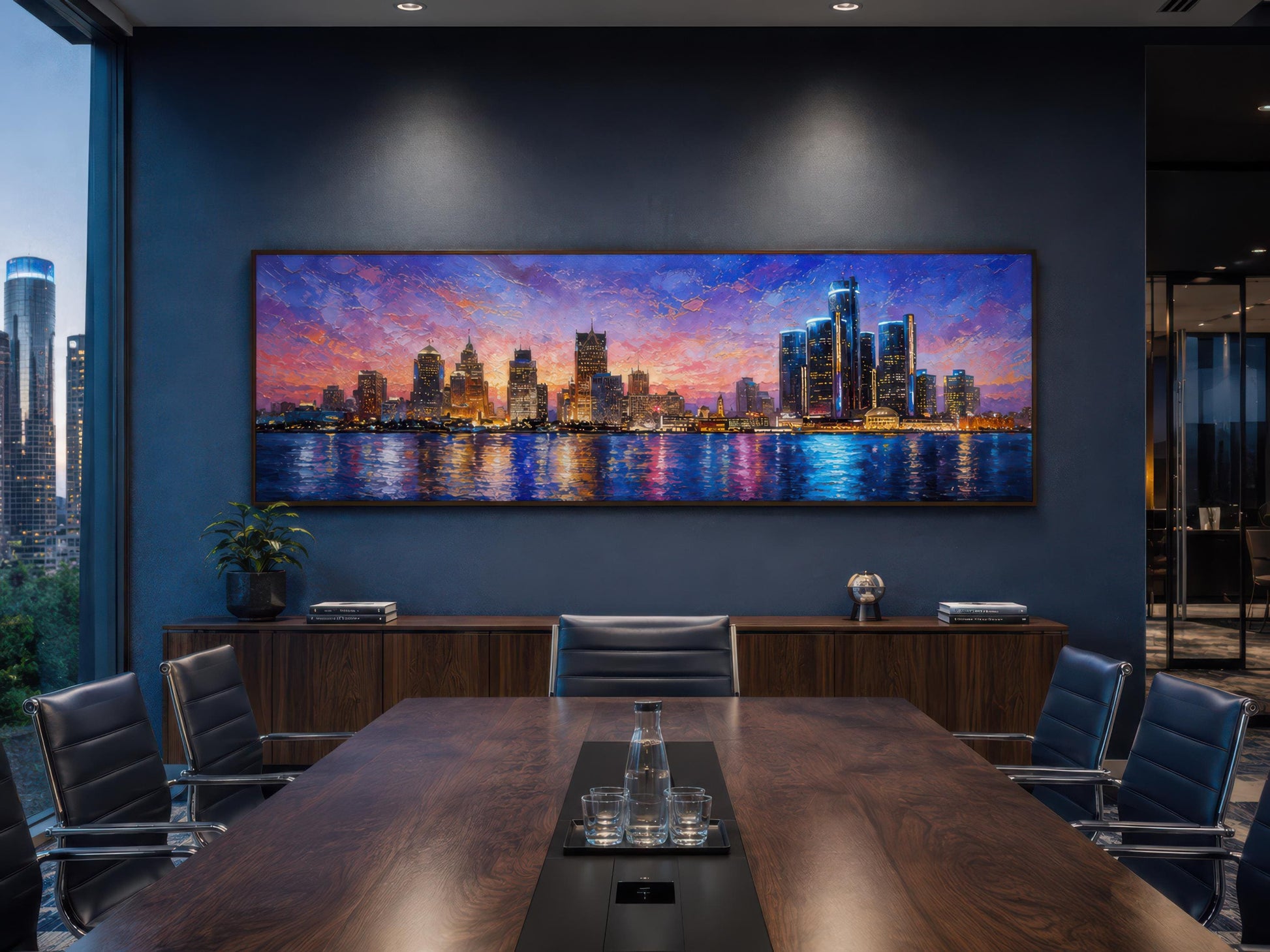 Detroit City Skyline Art – Long Horizontal Canvas Print | Sunset Cityscape Decor