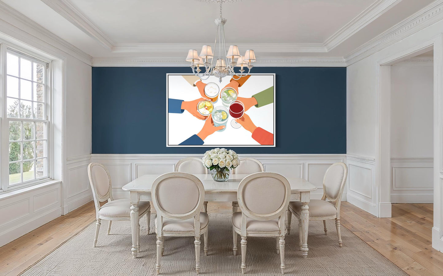 Dining Room Wall Art - Cheers Wall Art Canvas Print | Friends Toasting Drinks Illustration