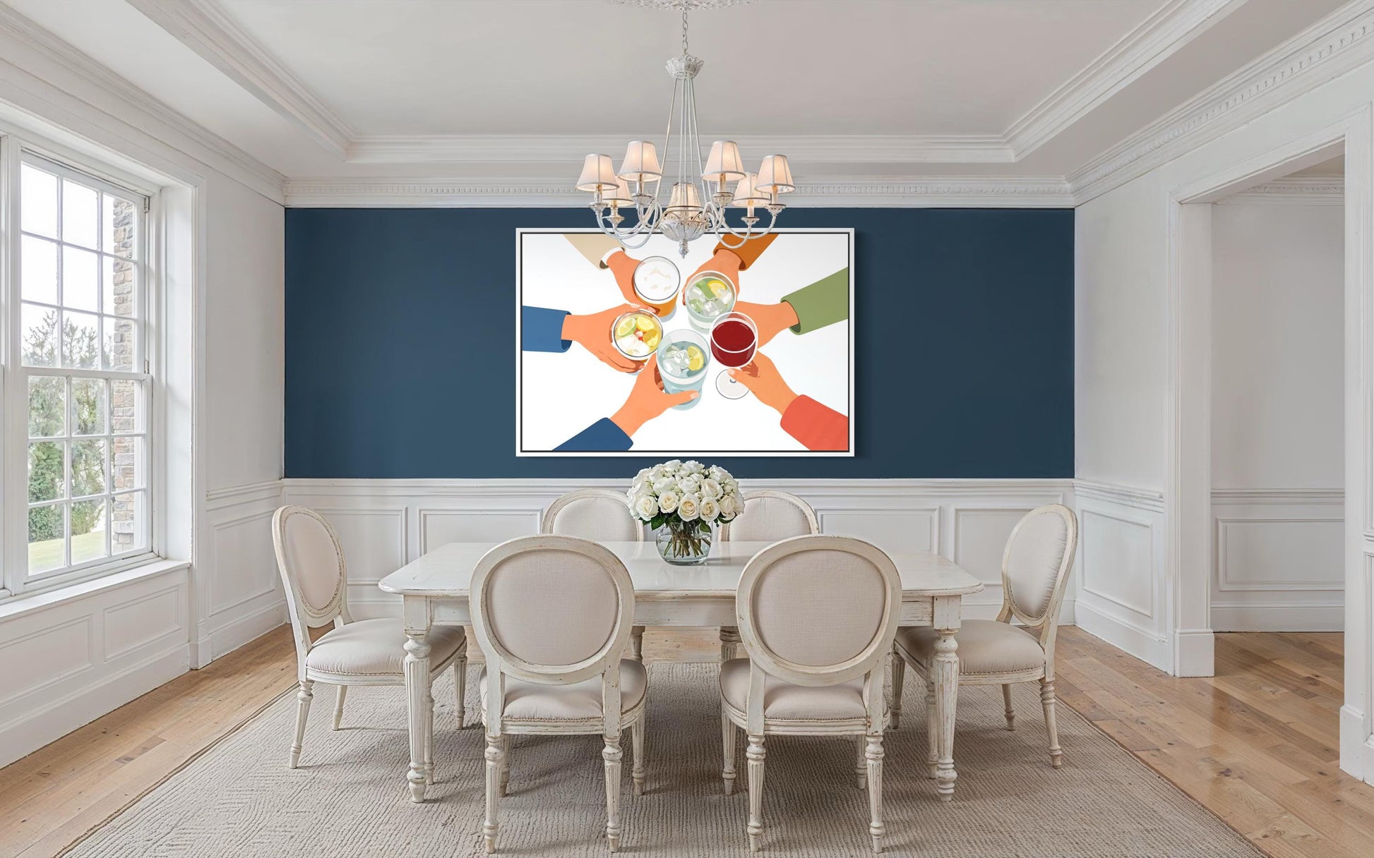 Dining Room Wall Art - Cheers Wall Art Canvas Print | Friends Toasting Drinks Illustration