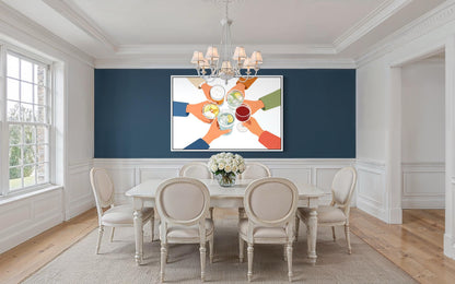 Dining Room Wall Art - Cheers Wall Art Canvas Print | Friends Toasting Drinks Illustration