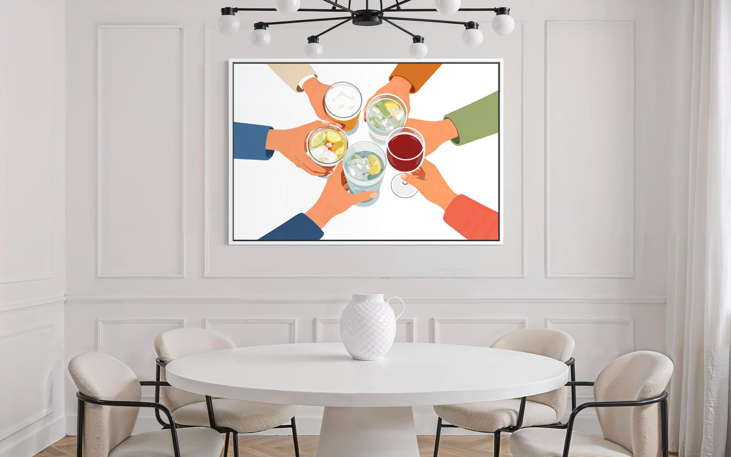 Dining Room Wall Art - Cheers Wall Art Canvas Print | Friends Toasting Drinks Illustration