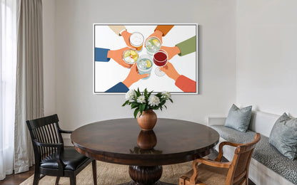Dining Room Wall Art - Cheers Wall Art Canvas Print | Friends Toasting Drinks Illustration