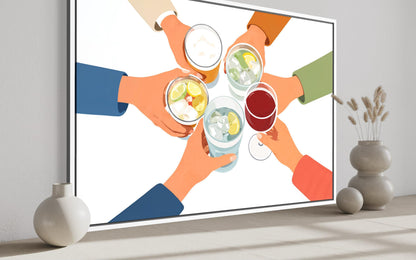 Dining Room Wall Art - Cheers Wall Art Canvas Print | Friends Toasting Drinks Illustration
