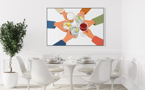 Dining Room Wall Art - Cheers Wall Art Canvas Print | Friends Toasting Drinks Illustration