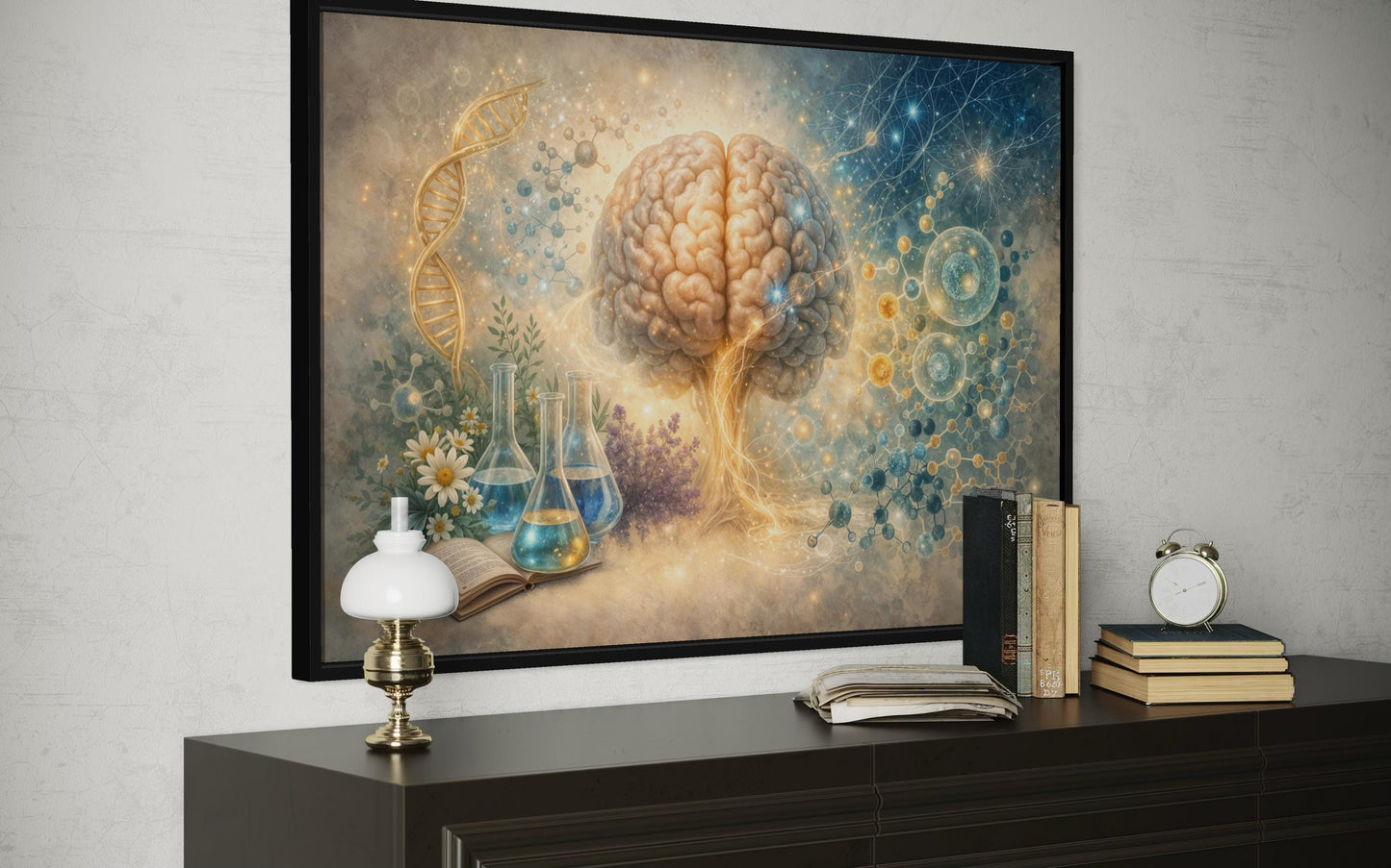 Doctor Office Decor - Medical Brain Wall Art DNA Science Illustration