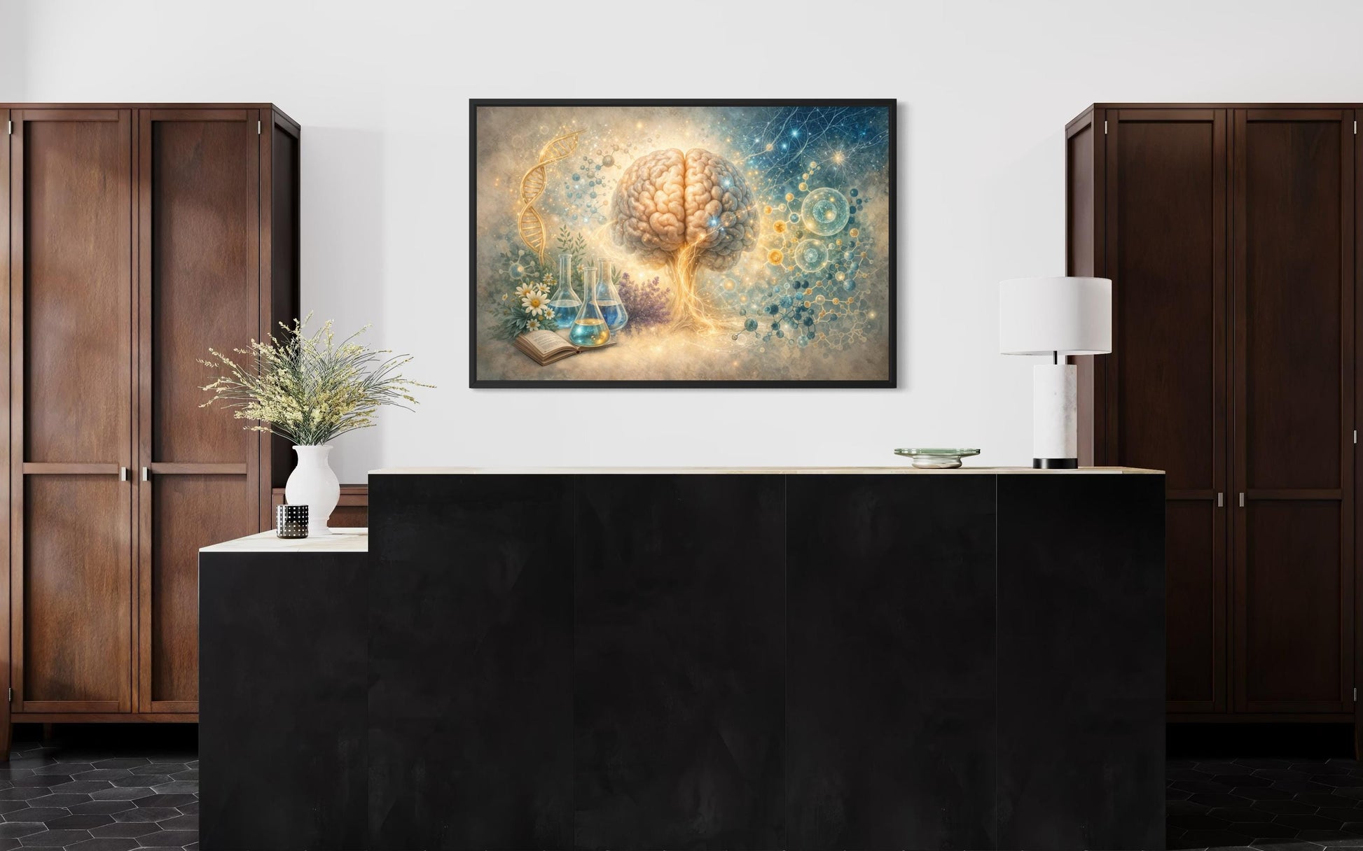 Doctor Office Decor - Medical Brain Wall Art DNA Science Illustration