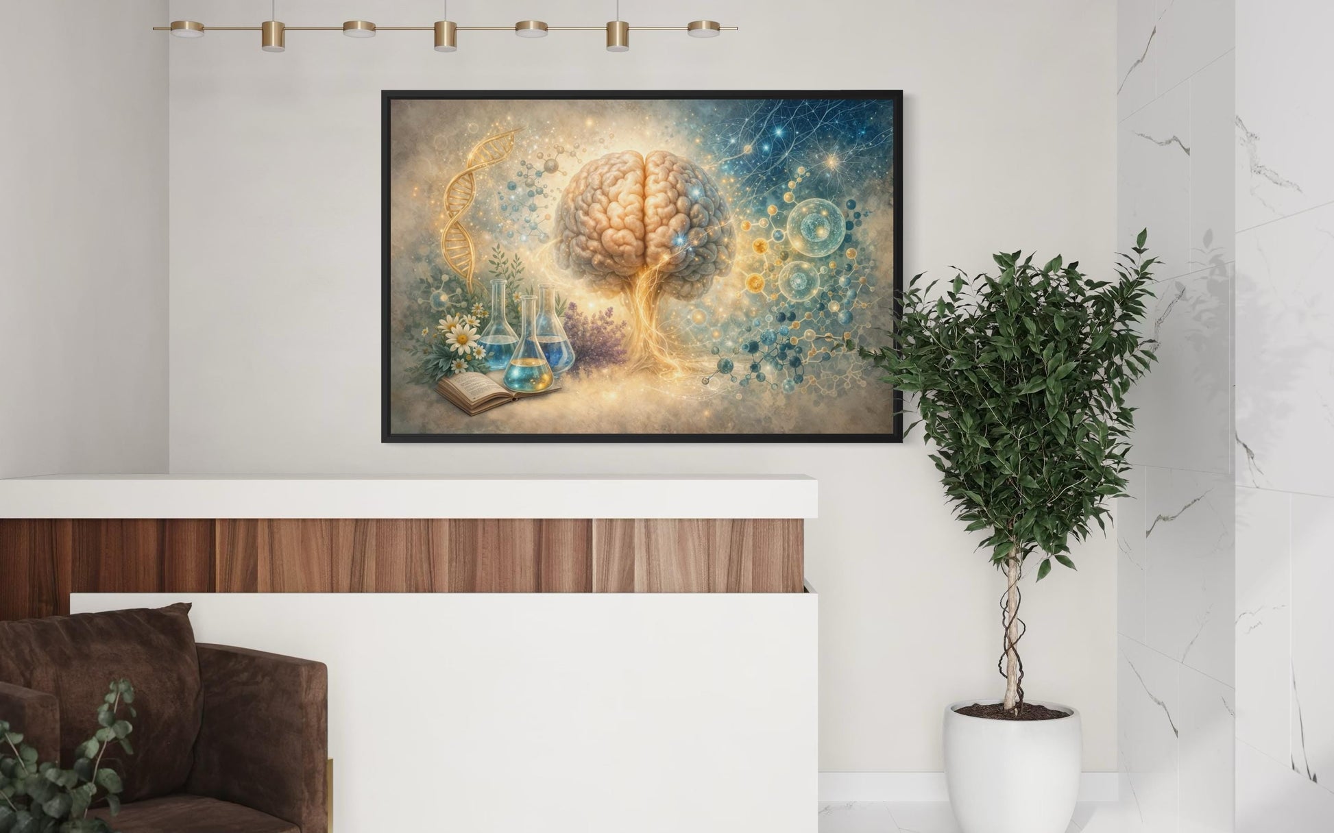 Doctor Office Decor - Medical Brain Wall Art DNA Science Illustration