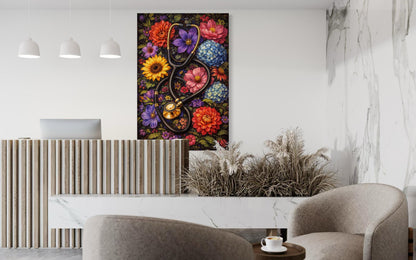 Doctor's Office Wall Art - Floral Stethoscope Canvas Print For Medical Office Decor & Clinic Walls