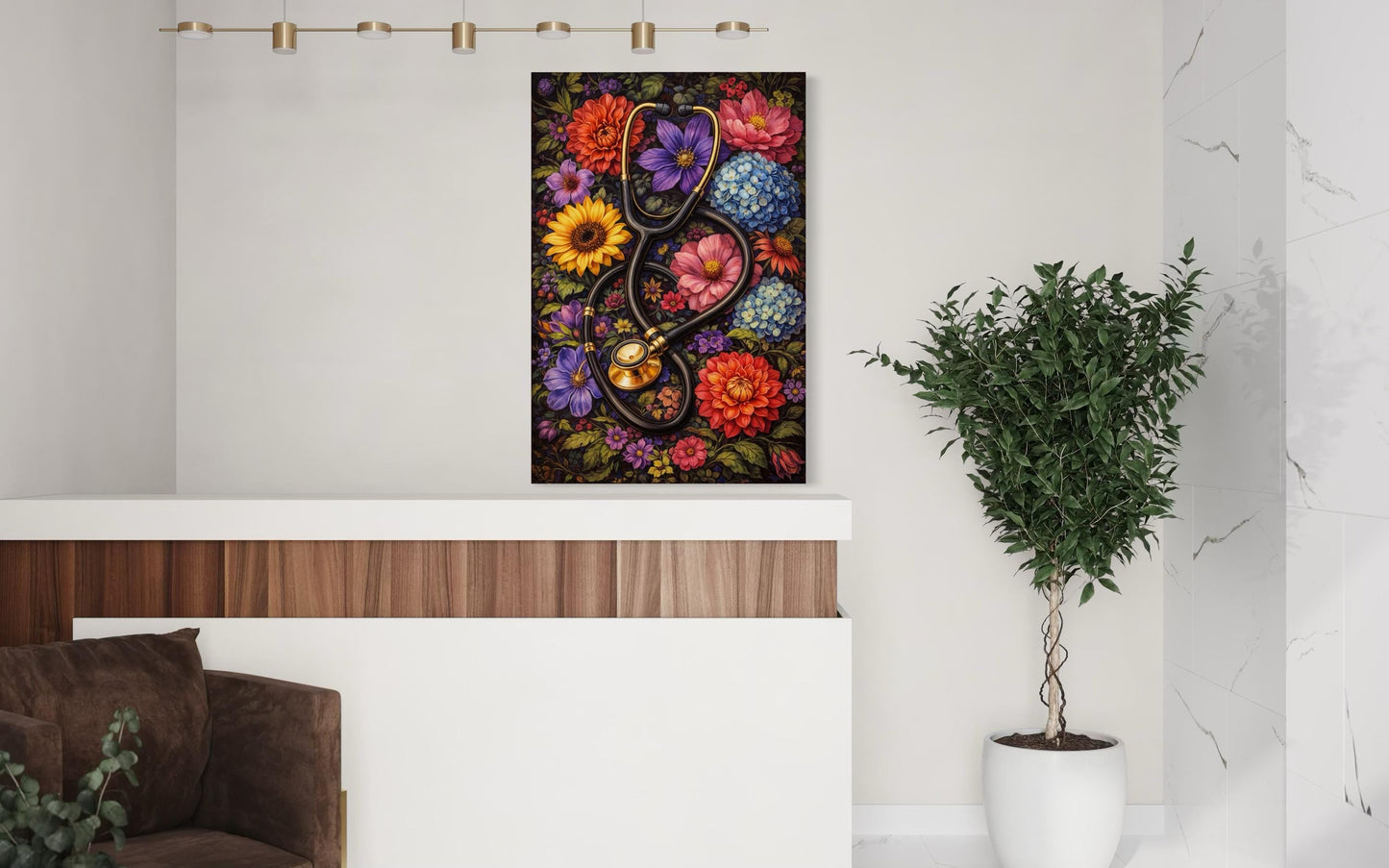 Doctor's Office Wall Art - Floral Stethoscope Canvas Print For Medical Office Decor & Clinic Walls