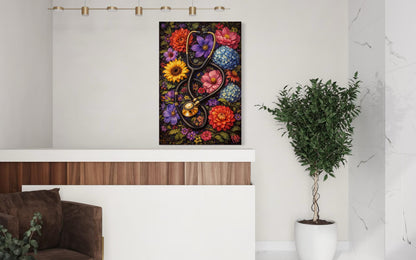 Doctor's Office Wall Art - Floral Stethoscope Canvas Print For Medical Office Decor & Clinic Walls