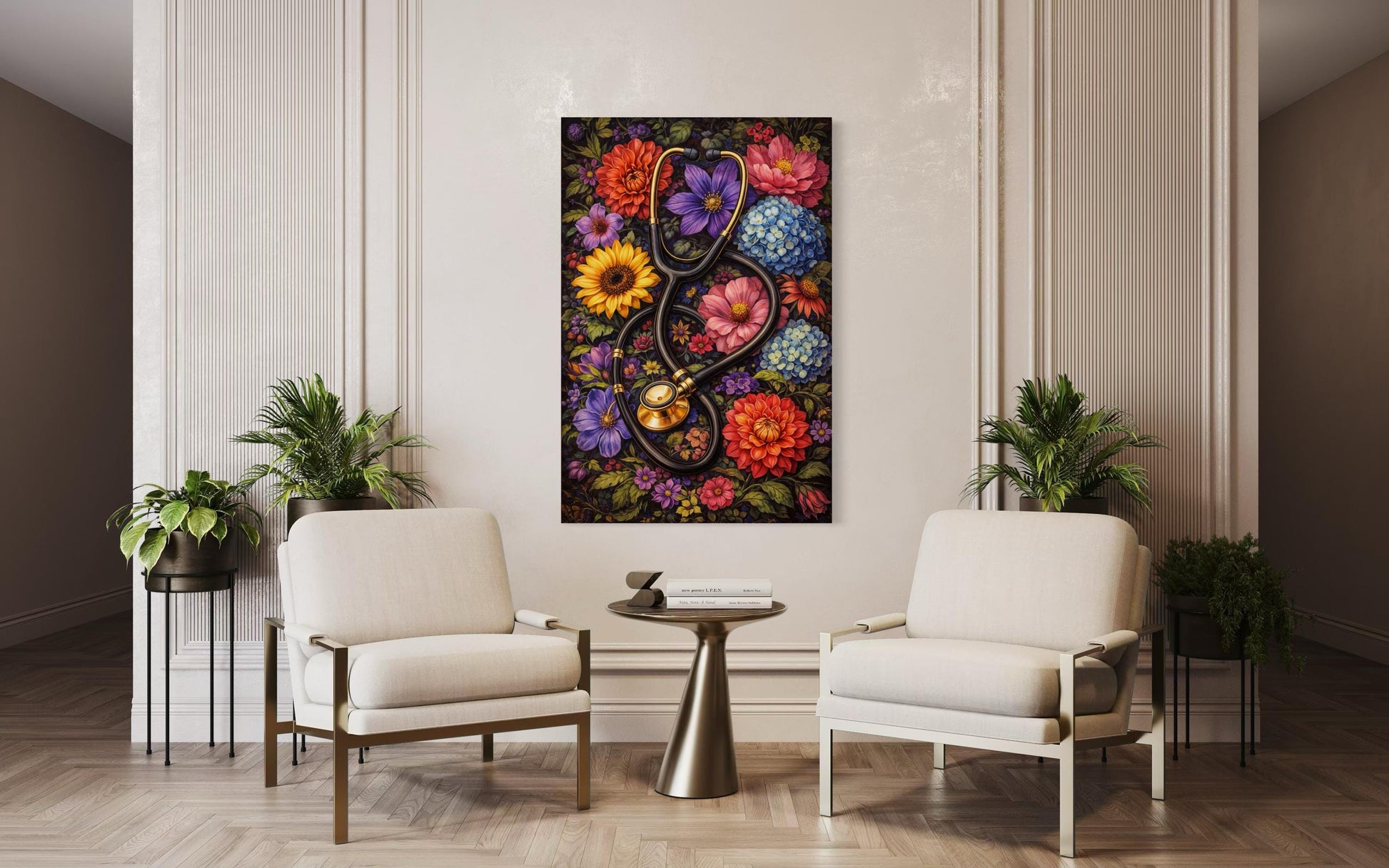 Doctor's Office Wall Art - Floral Stethoscope Canvas Print For Medical Office Decor & Clinic Walls