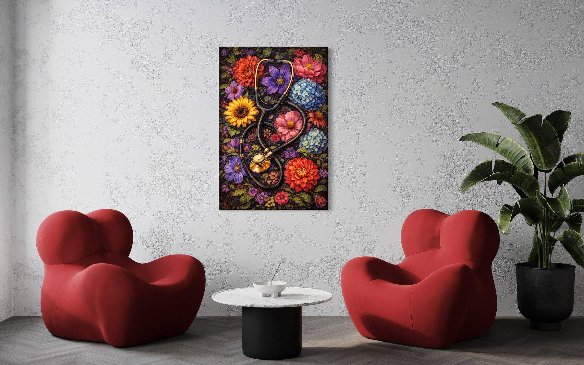 Doctor's Office Wall Art - Floral Stethoscope Canvas Print For Medical Office Decor & Clinic Walls