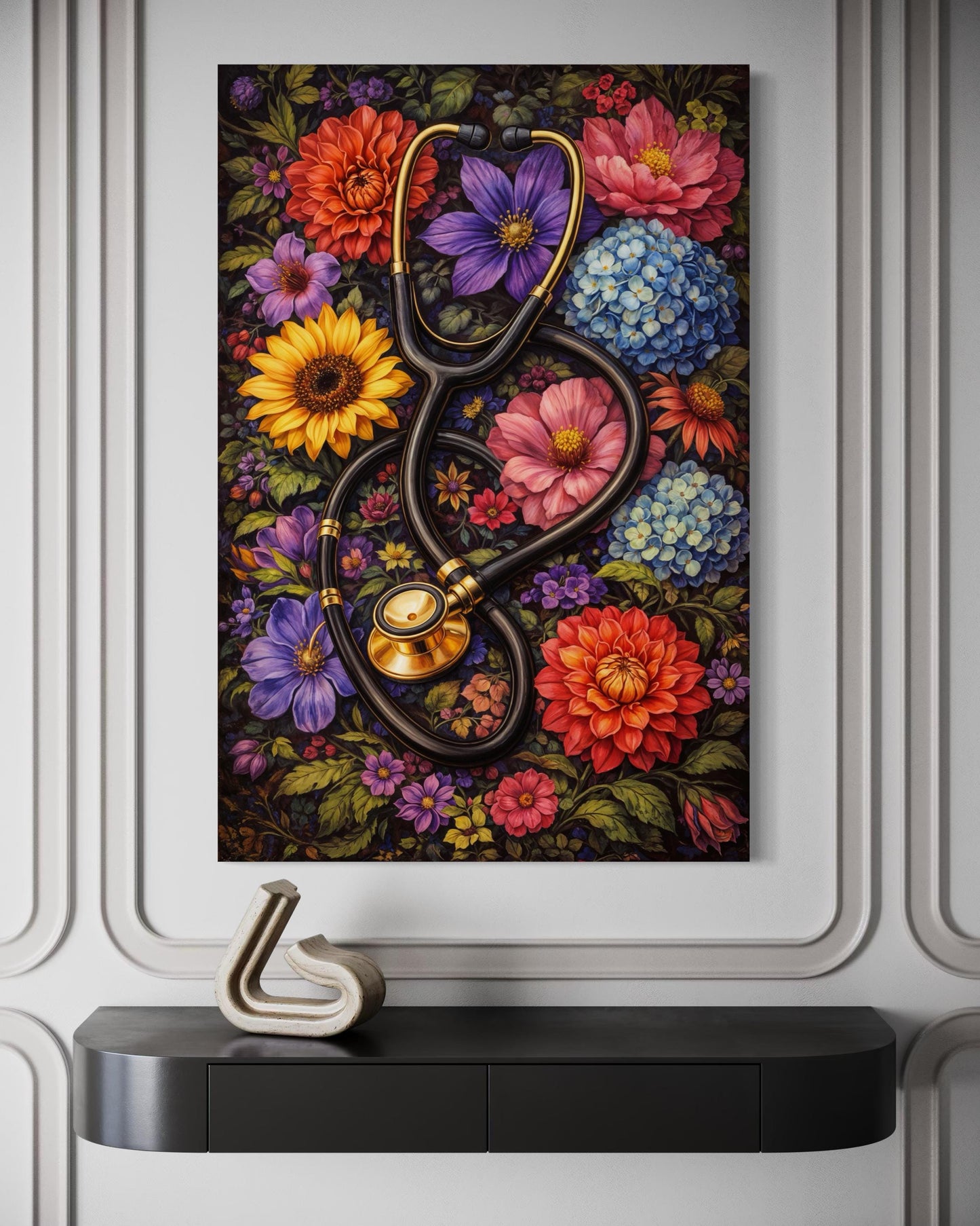Doctor's Office Wall Art - Floral Stethoscope Canvas Print For Medical Office Decor & Clinic Walls