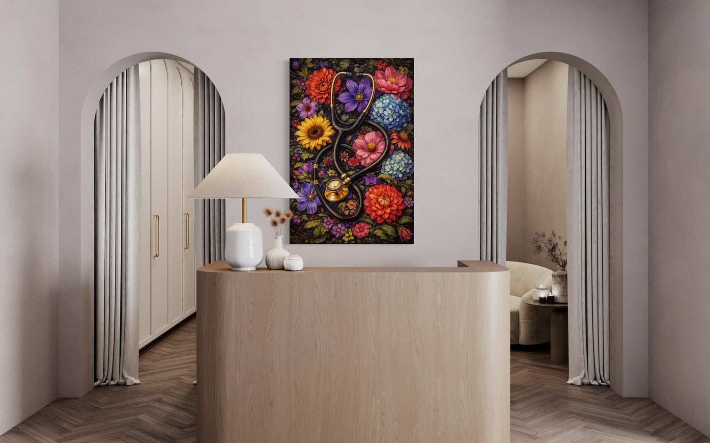 Doctor's Office Wall Art - Floral Stethoscope Canvas Print For Medical Office Decor & Clinic Walls