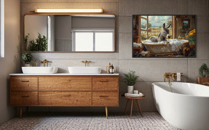 Donkey in a Bathtub Framed Canvas Wall Art