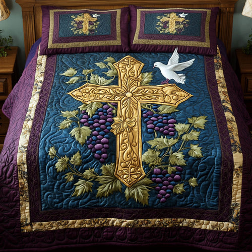 Dove Cross 3-Piece Quilted Bedding Set - Single (59" x 70")