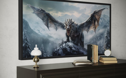 Dragon Canvas Wall Art – Framed Fantasy Painting for Ma Cave Or Game Room Decor