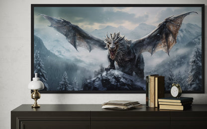 Dragon Canvas Wall Art – Framed Fantasy Painting for Ma Cave Or Game Room Decor